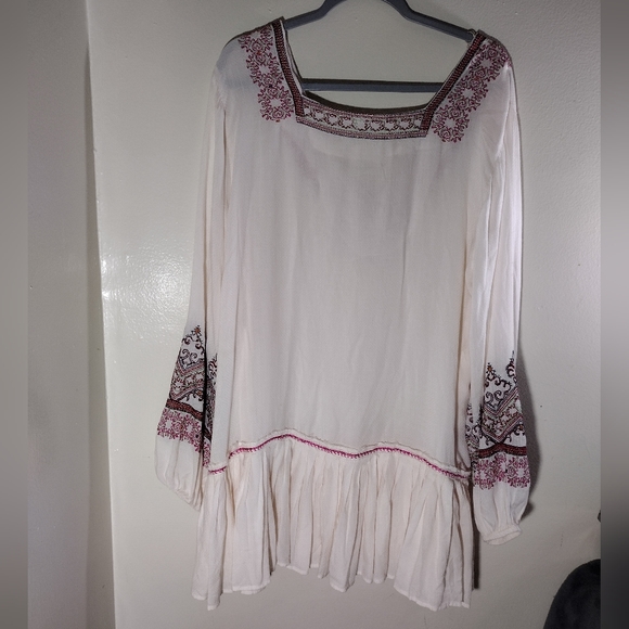 Free People Wild One Embroidered Balloon Sleeves Oversized Mini Dress Size M - Picture 8 of 9